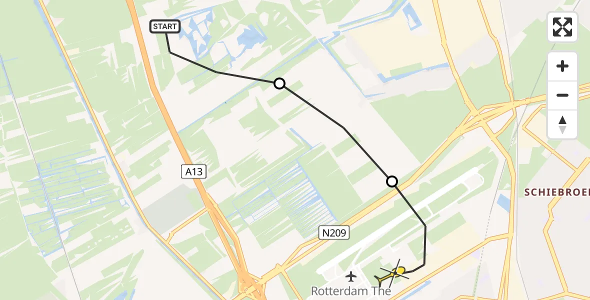 Routekaart van de vlucht: Lifeliner 2 naar Rotterdam The Hague Airport, Berkelse Zwethpad