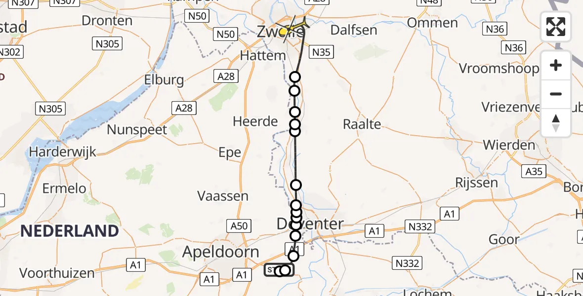 Routekaart van de vlucht: Lifeliner 3 naar Zwolle, Zutphenseweg