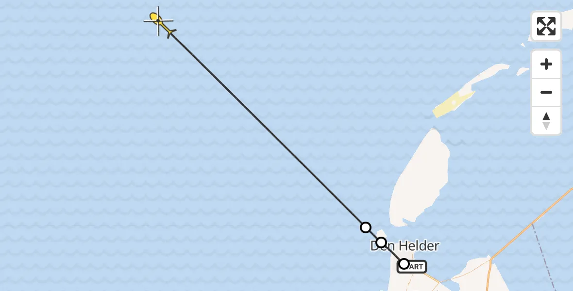 Routekaart van de vlucht: Kustwachthelikopter naar Hendrik hoeve