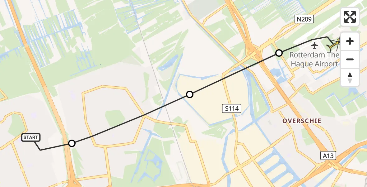 Routekaart van de vlucht: Lifeliner 2 naar Rotterdam The Hague Airport, Mozartlaan