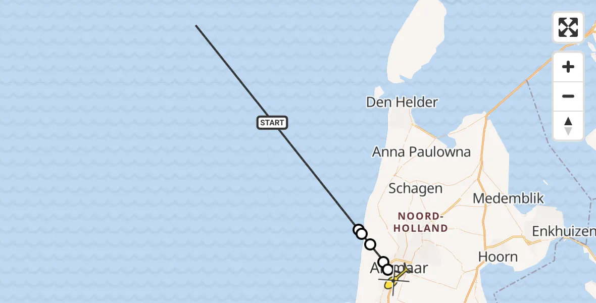 Routekaart van de vlucht: Kustwachthelikopter naar Alkmaar, Parelweg