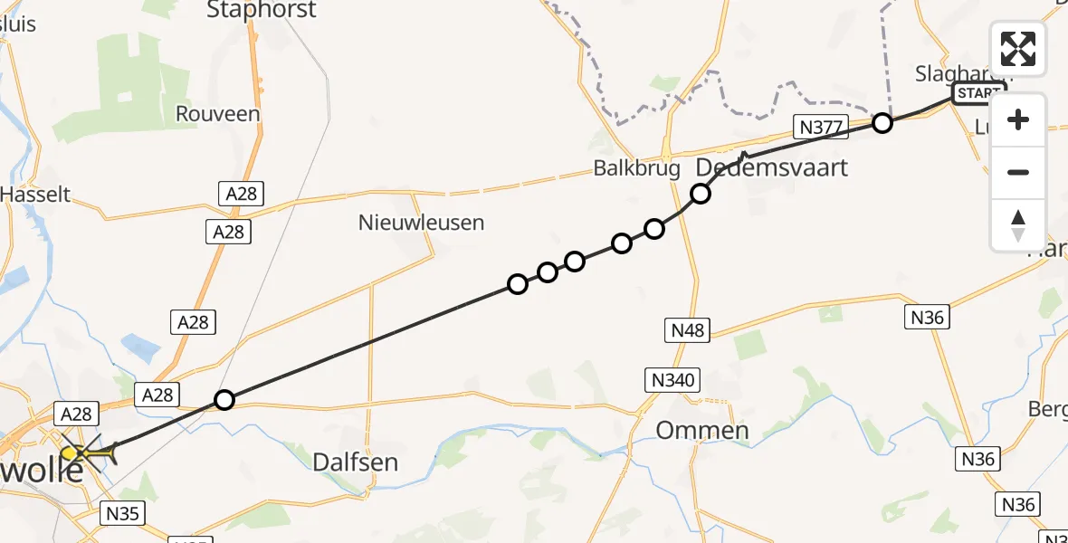 Routekaart van de vlucht: Lifeliner 4 naar Zwolle, Stobbeplasweg