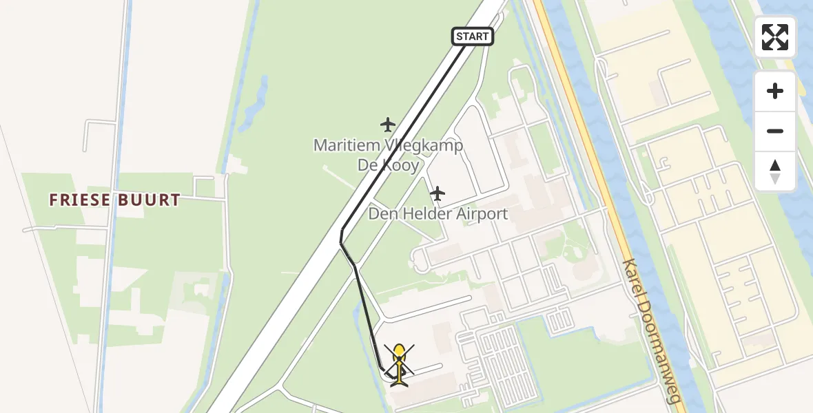 Routekaart van de vlucht: Kustwachthelikopter naar Vliegveld De Kooy, Luchthavenweg