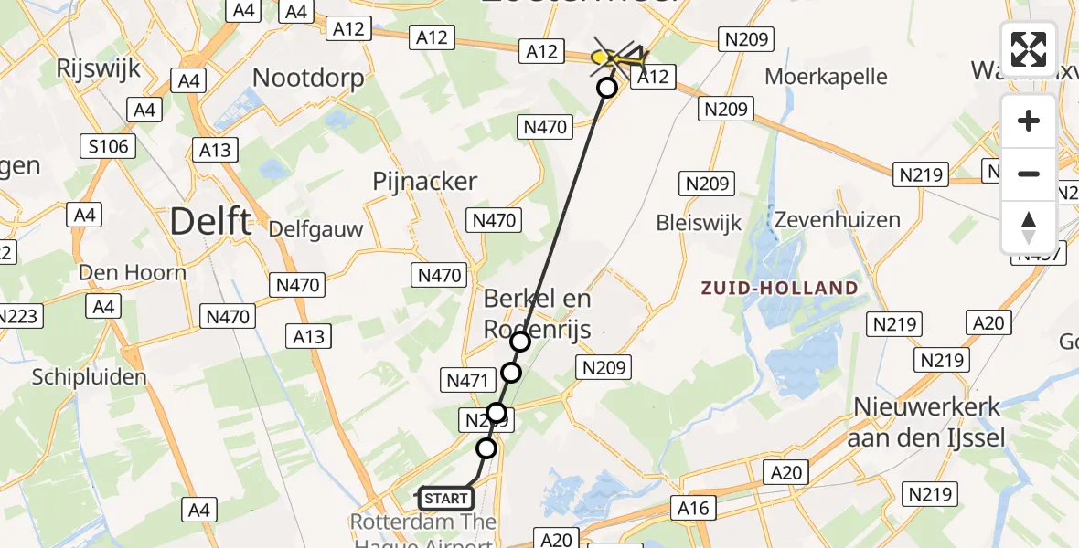 Routekaart van de vlucht: Lifeliner 2 naar Zoetermeer, Woensdrechtstraat