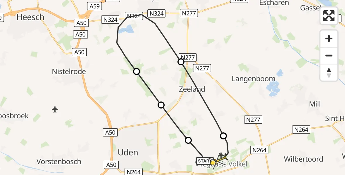 Routekaart van de vlucht: Lifeliner 3 naar Vliegbasis Volkel, Zeelandsedijk