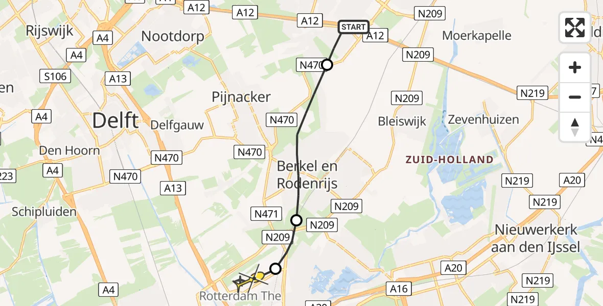 Routekaart van de vlucht: Lifeliner 2 naar Rotterdam The Hague Airport, Lichtgroen