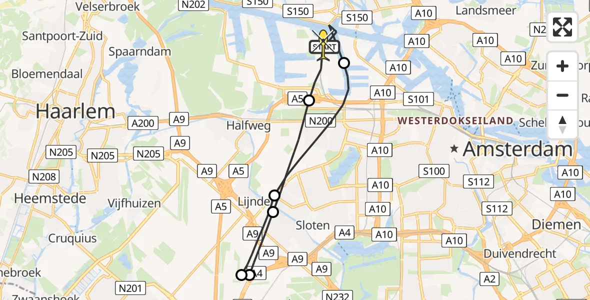 Routekaart van de vlucht: Lifeliner 1 naar Amsterdam Heliport, Hornweg