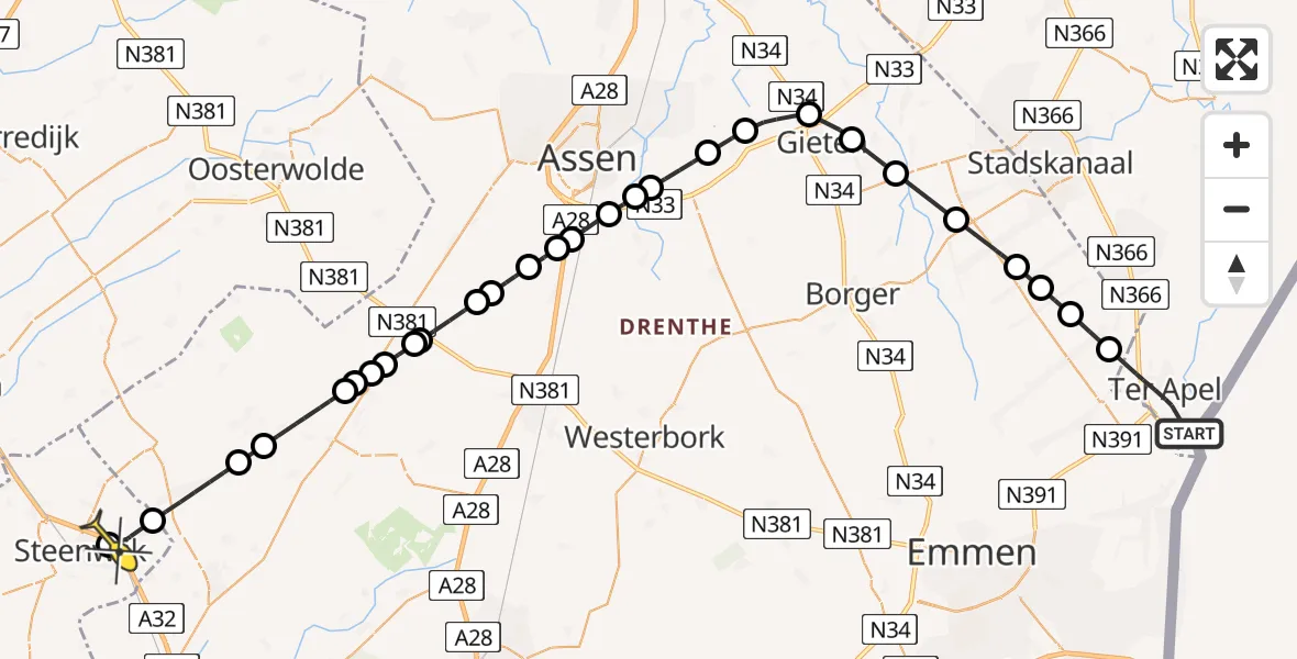 Routekaart van de vlucht: Lifeliner 4 naar Kallenkote, Moersloot