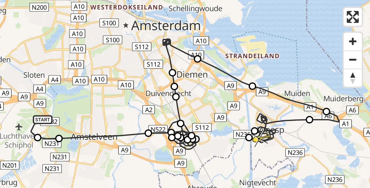 Routekaart van de vlucht: Politieheli naar Weesp, Mr. Jac. Takkade