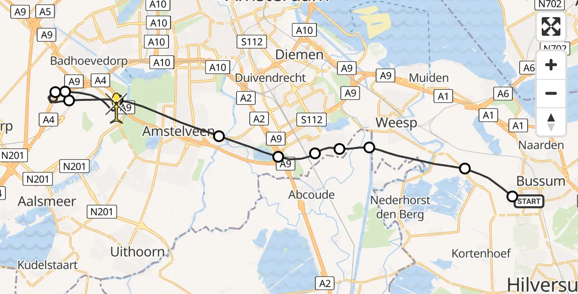 Routekaart van de vlucht: Politieheli naar Schiphol, Vlindermeent