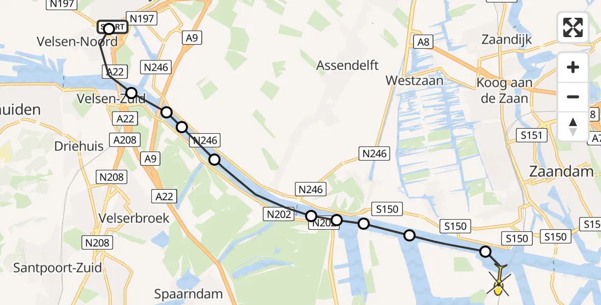 Routekaart van de vlucht: Lifeliner 1 naar Amsterdam Heliport, Polderweg