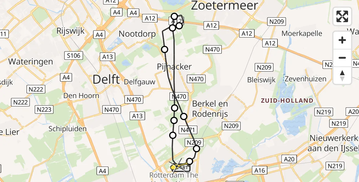 Routekaart van de vlucht: Lifeliner 2 naar Rotterdam The Hague Airport, Schieveense polder