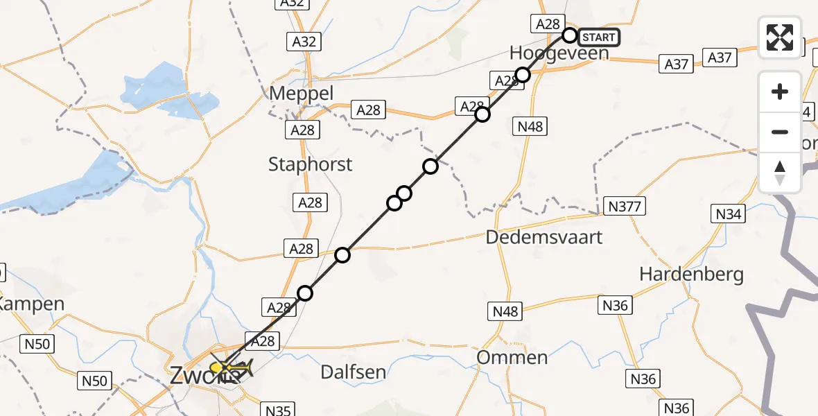 Routekaart van de vlucht: Lifeliner 4 naar Zwolle, Industrieweg