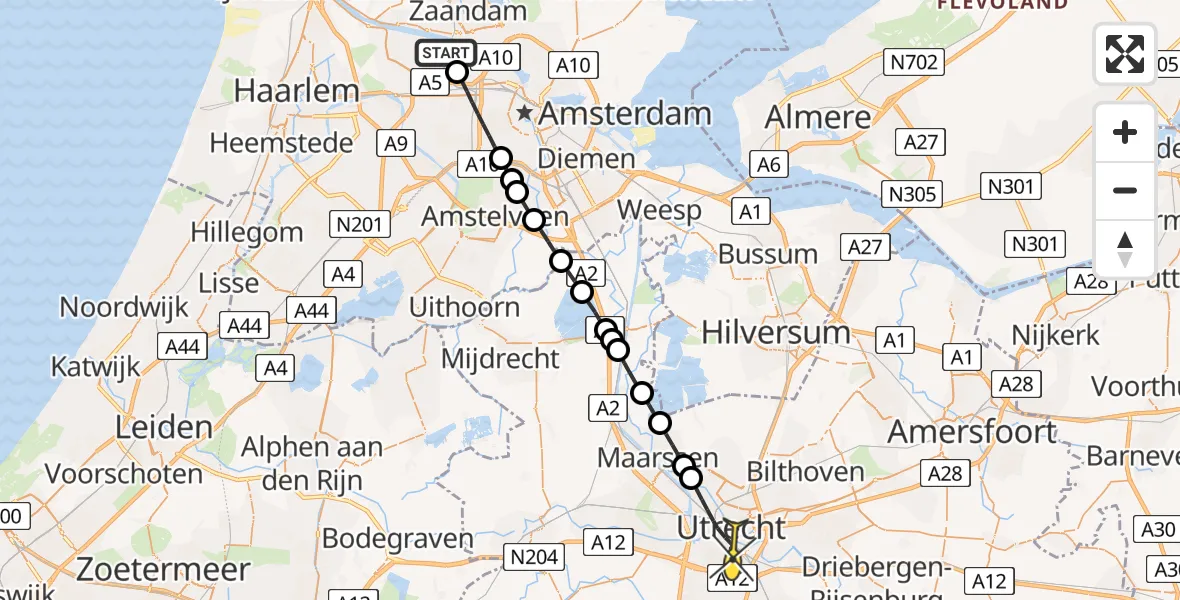 Routekaart van de vlucht: Lifeliner 1 naar Utrecht, Corsicaweg