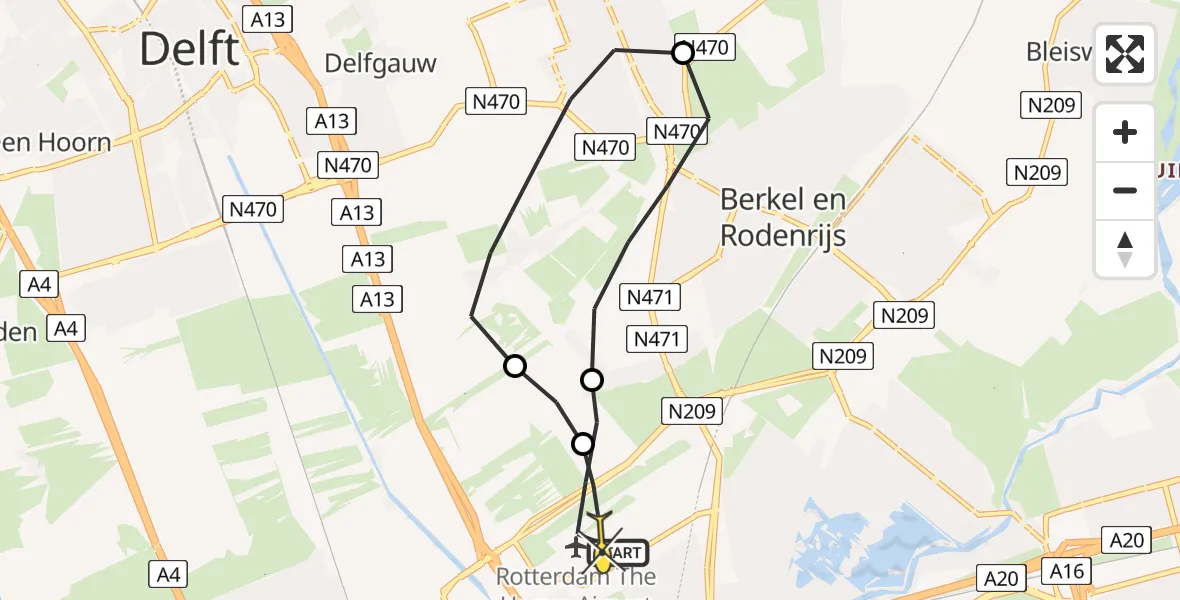 Routekaart van de vlucht: Lifeliner 2 naar Rotterdam The Hague Airport, Brandenburgbaan