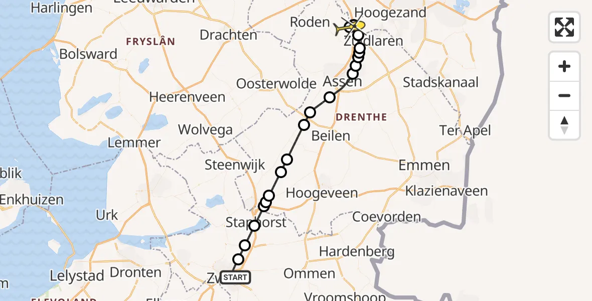 Routekaart van de vlucht: Lifeliner 4 naar Groningen Airport Eelde, Jacob Gillesstraat