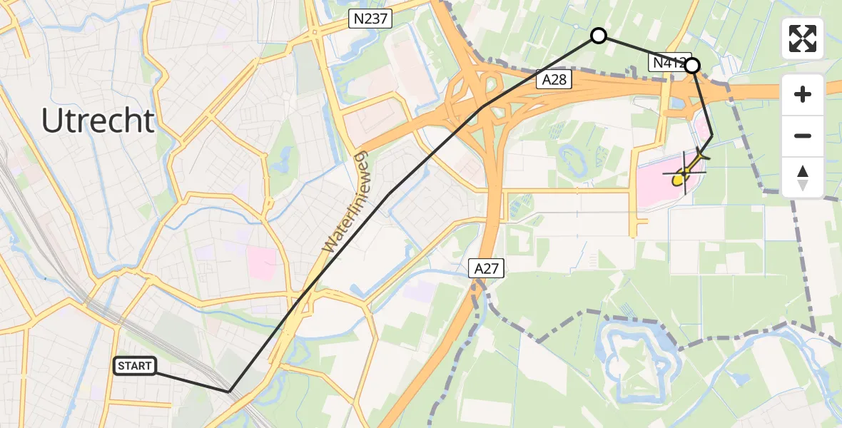 Routekaart van de vlucht: Lifeliner 1 naar Universitair Medisch Centrum Utrecht, Adriaen van Ostadelaan