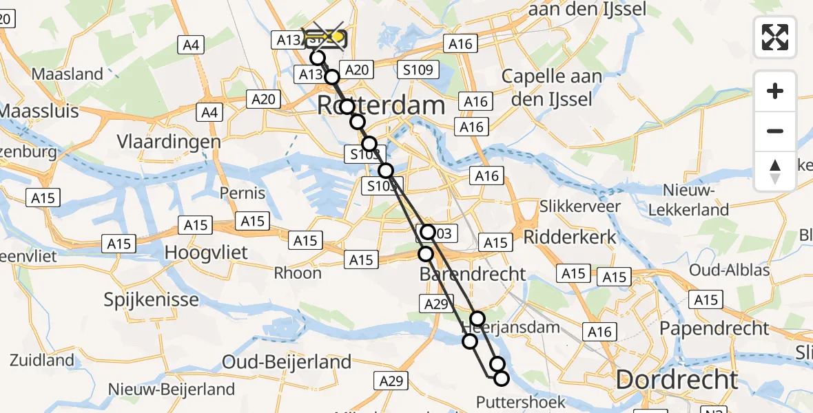 Routekaart van de vlucht: Lifeliner 2 naar Rotterdam The Hague Airport, Ypenburgstraat