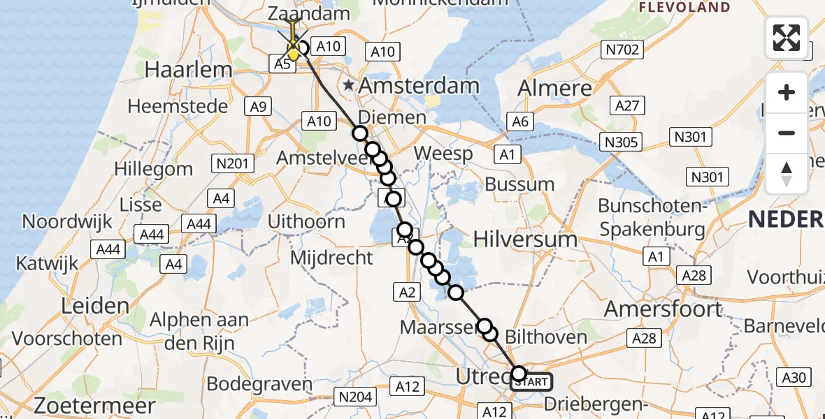 Routekaart van de vlucht: Lifeliner 1 naar Amsterdam Heliport, Leuvenlaan