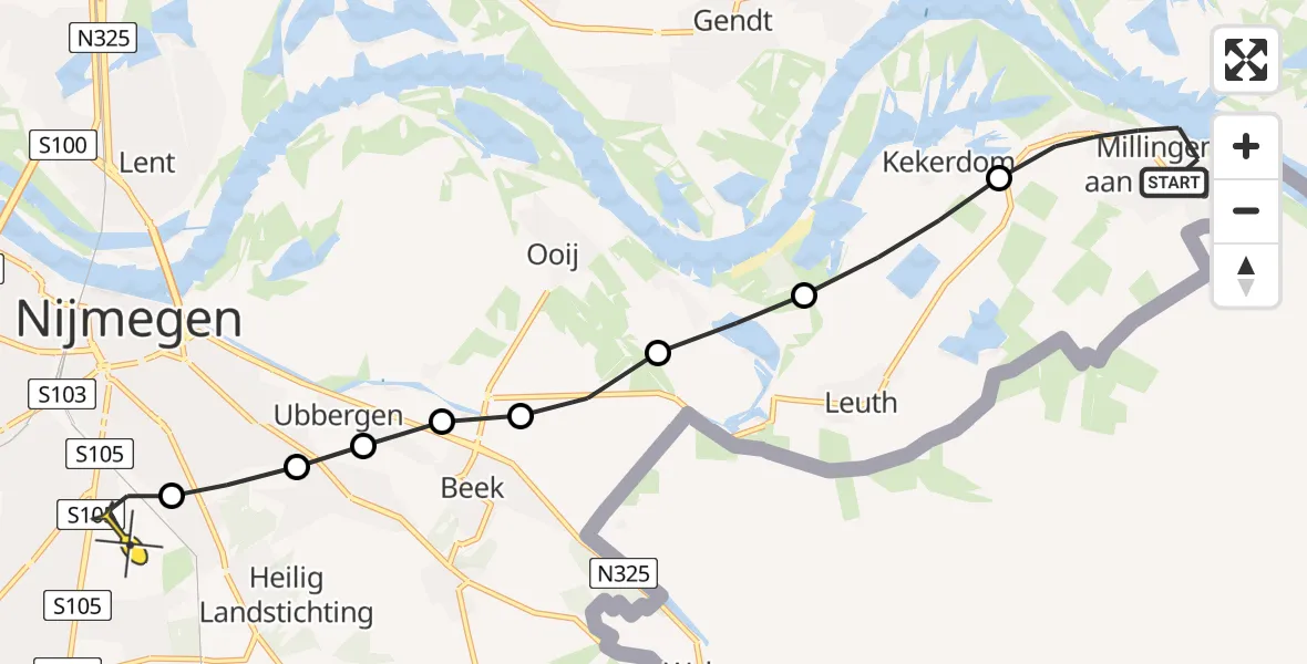 Routekaart van de vlucht: Lifeliner 3 naar Radboud Universitair Medisch Centrum, Rijndijk