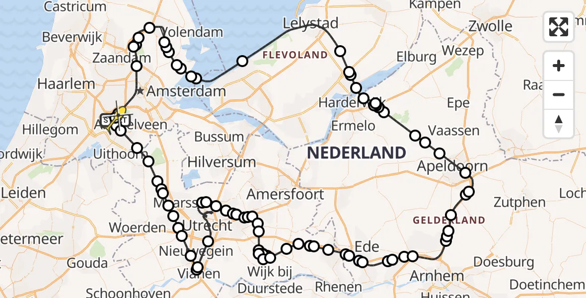 Routekaart van de vlucht: Politieheli naar Schiphol, Fokkerweg