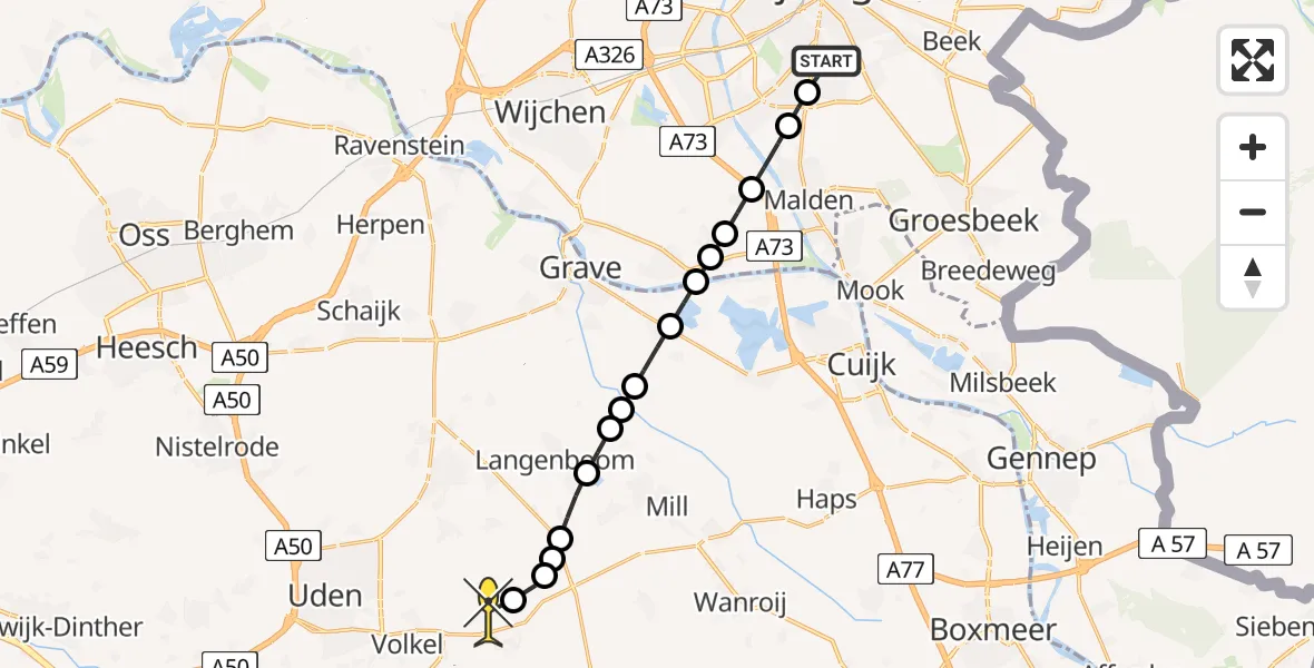 Routekaart van de vlucht: Lifeliner 3 naar Vliegbasis Volkel, Burggraafstraat