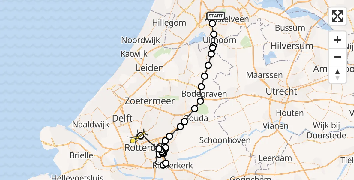 Routekaart van de vlucht: Politieheli naar Rotterdam The Hague Airport, Westerkimweg