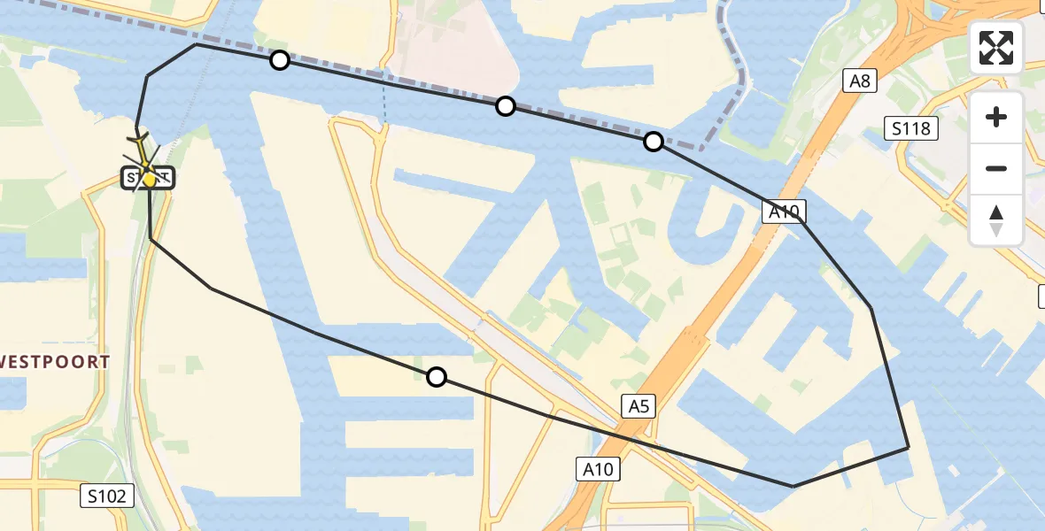 Routekaart van de vlucht: Lifeliner 1 naar Amsterdam Heliport, Westhaven