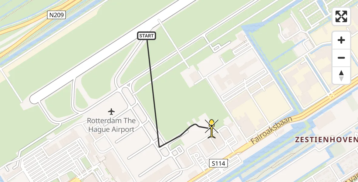 Routekaart van de vlucht: Politiehelikopter naar Rotterdam The Hague Airport, Fairoaksbaan