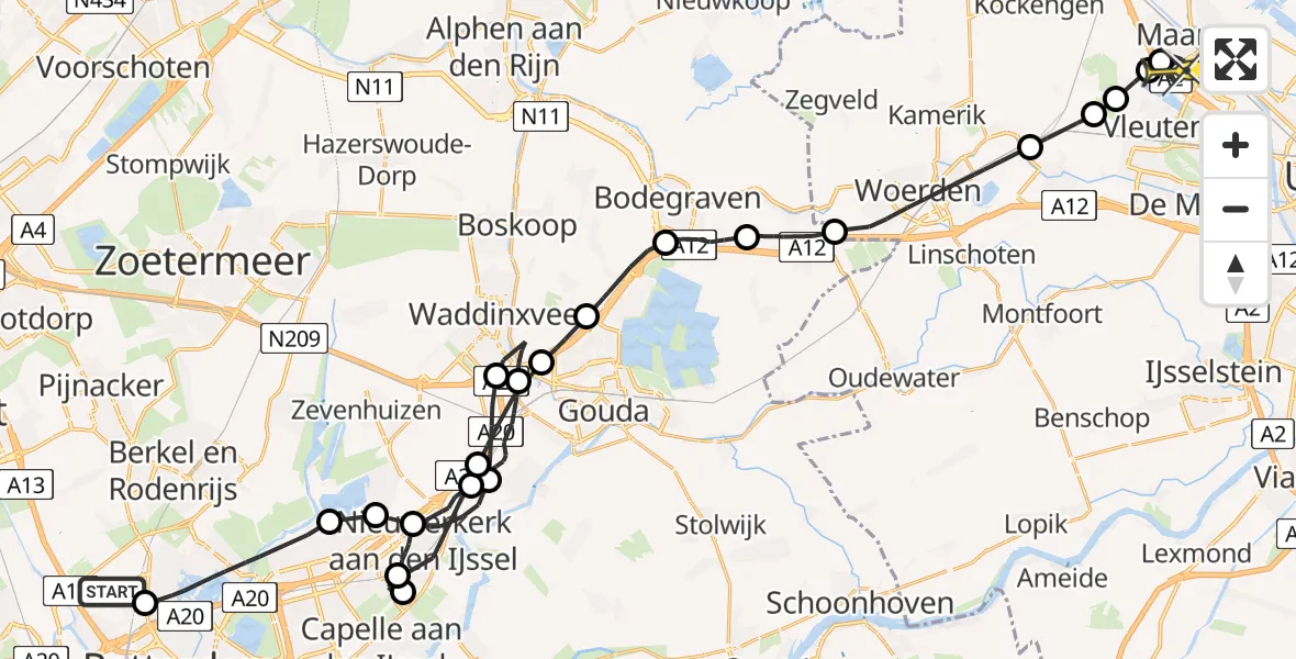 Routekaart van de vlucht: Politiehelikopter naar Maarssen, Rijs-en-daalpad