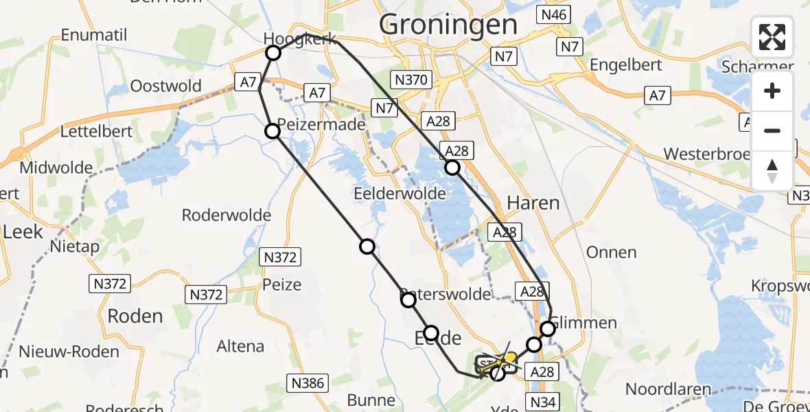 Routekaart van de vlucht: Lifeliner 4 naar Groningen Airport Eelde, Molenweg