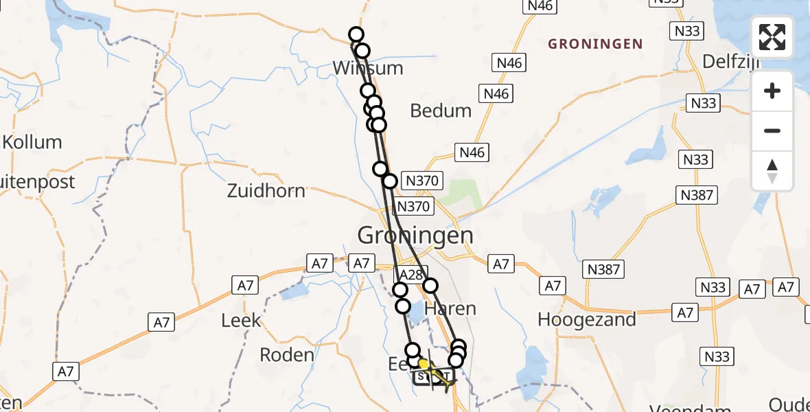 Routekaart van de vlucht: Lifeliner 4 naar Groningen Airport Eelde, Eskampenweg