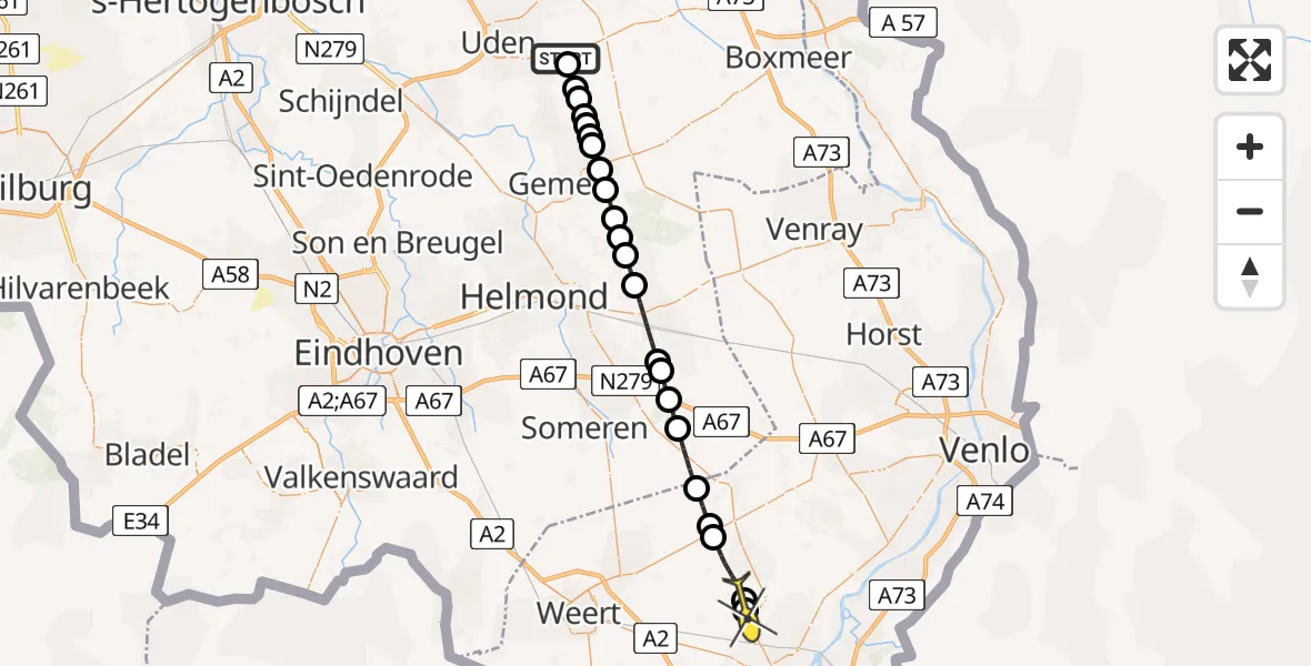 Routekaart van de vlucht: Lifeliner 3 naar Heythuysen, Vogelstraat
