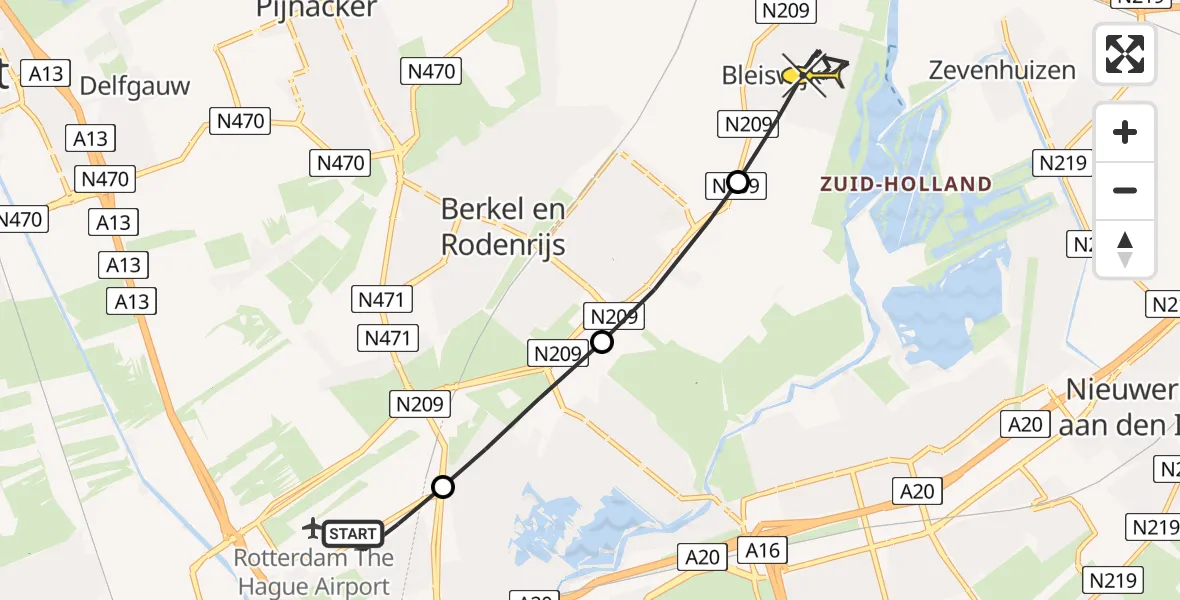 Routekaart van de vlucht: Lifeliner 2 naar Bleiswijk, Gilze-Rijenstraat