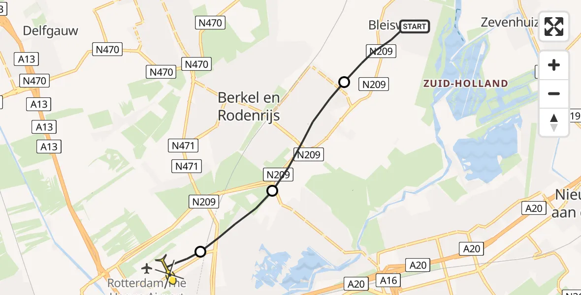 Routekaart van de vlucht: Lifeliner 2 naar Rotterdam The Hague Airport, Anthuriumweg