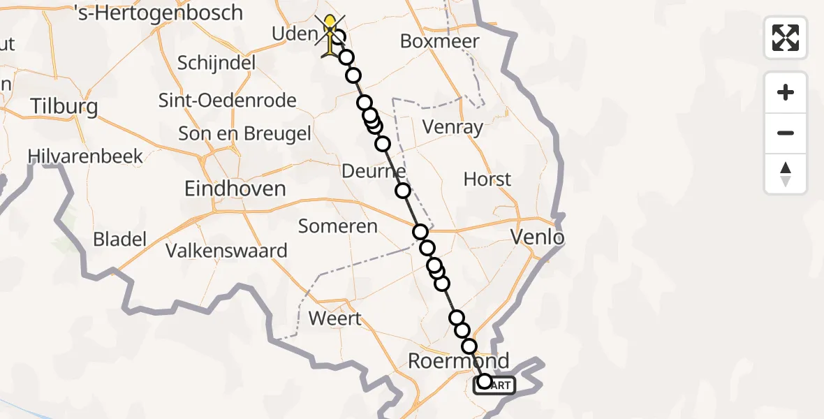 Routekaart van de vlucht: Lifeliner 3 naar Vliegbasis Volkel, Produktieweg