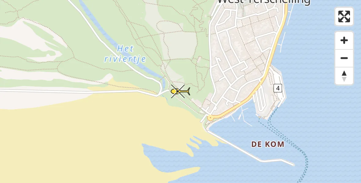 Routekaart van de vlucht: Ambulancehelikopter naar West-Terschelling