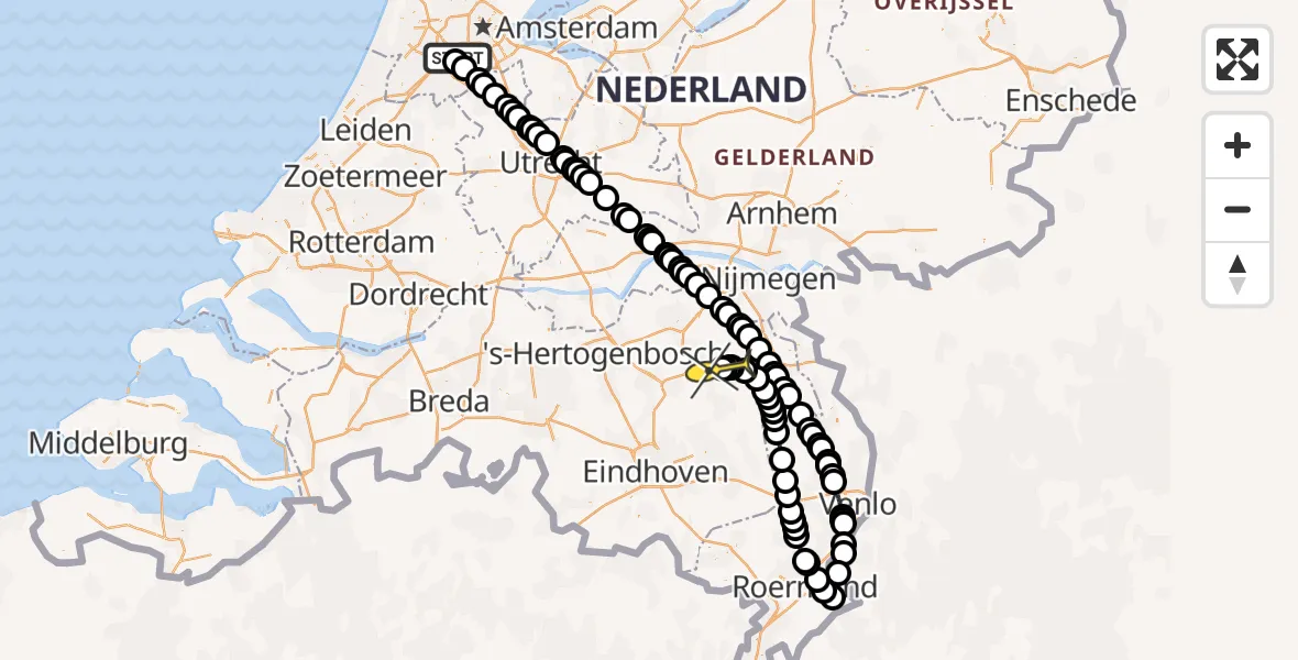 Routekaart van de vlucht: Politiehelikopter naar Vliegbasis Volkel, Westerkimweg