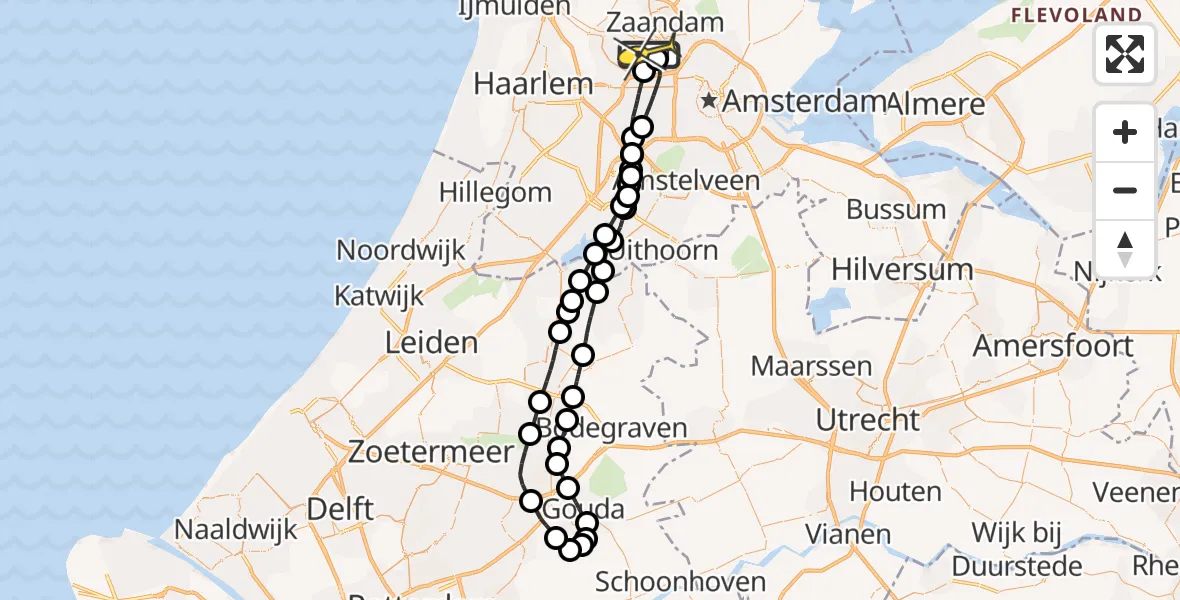 Routekaart van de vlucht: Traumahelikopter naar Amsterdam Heliport, Nieuw-Zeelandweg