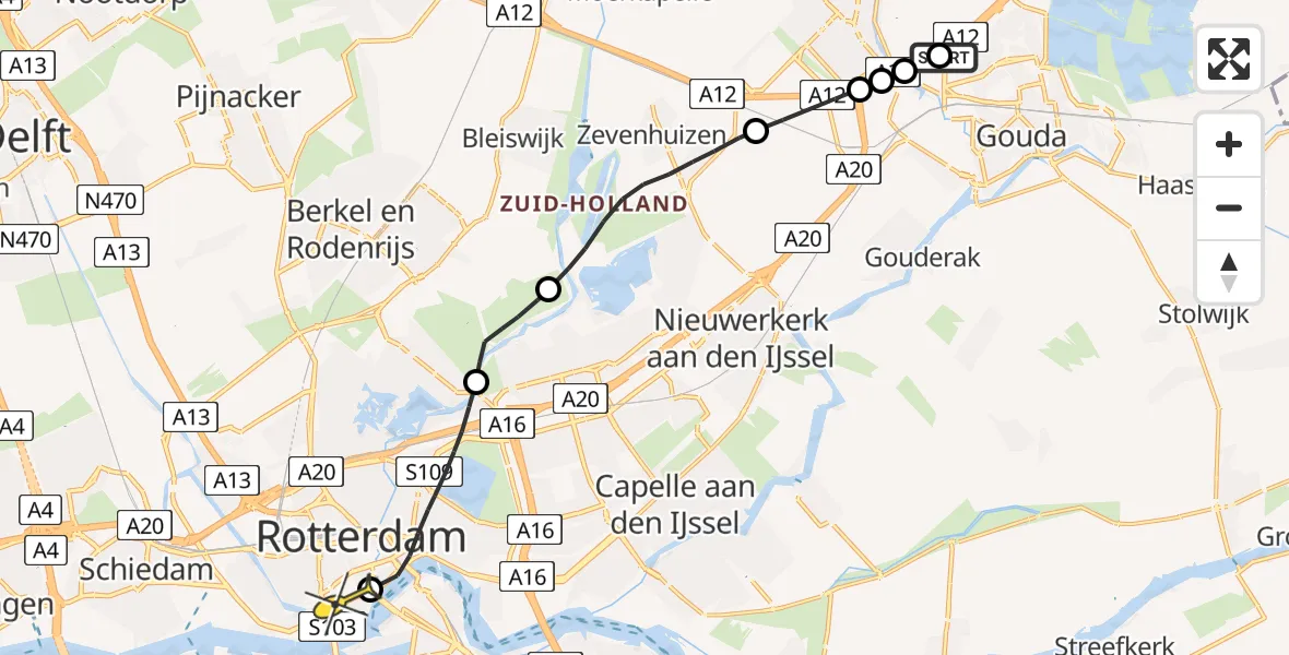 Routekaart van de vlucht: Lifeliner 2 naar Erasmus MC, Coenecoopbocht