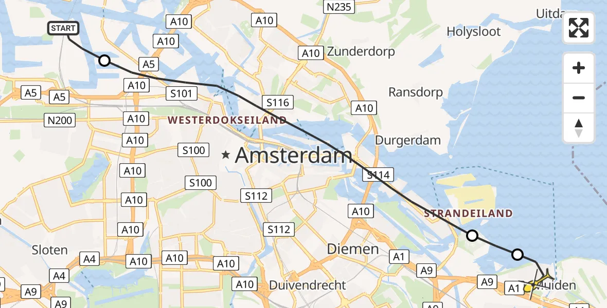 Routekaart van de vlucht: Lifeliner 1 naar Muiden, Westhaven