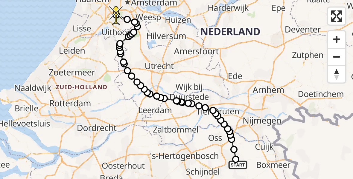 Routekaart van de vlucht: Politieheli naar Schiphol, Zeelandsedijk