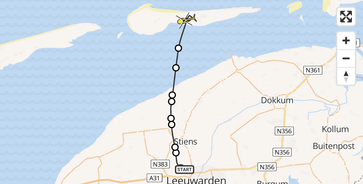 Routekaart van de vlucht: Ambulanceheli naar Nes, Keegsdijkje