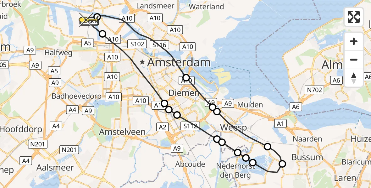 Routekaart van de vlucht: Lifeliner 1 naar Amsterdam Heliport, Westhaven