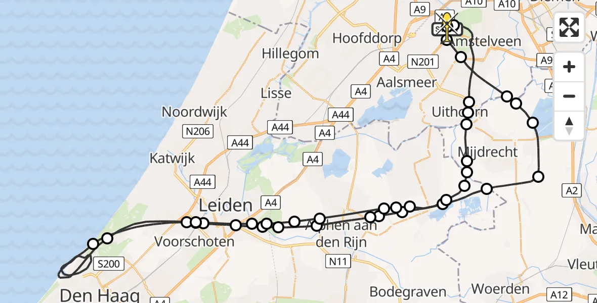 Routekaart van de vlucht: Politieheli naar Schiphol, Mr. Jac. Takkade