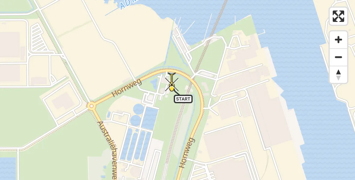 Routekaart van de vlucht: Lifeliner 1 naar Amsterdam Heliport, Hornweg