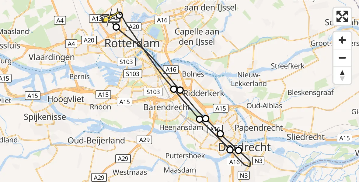 Routekaart van de vlucht: Lifeliner 2 naar Rotterdam The Hague Airport, Beekweg