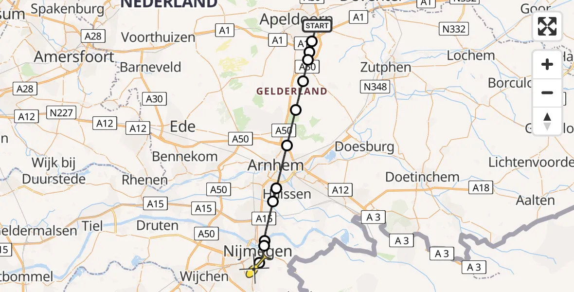 Routekaart van de vlucht: Lifeliner 3 naar Radboud Universitair Medisch Centrum, Pottenbakkersdonk