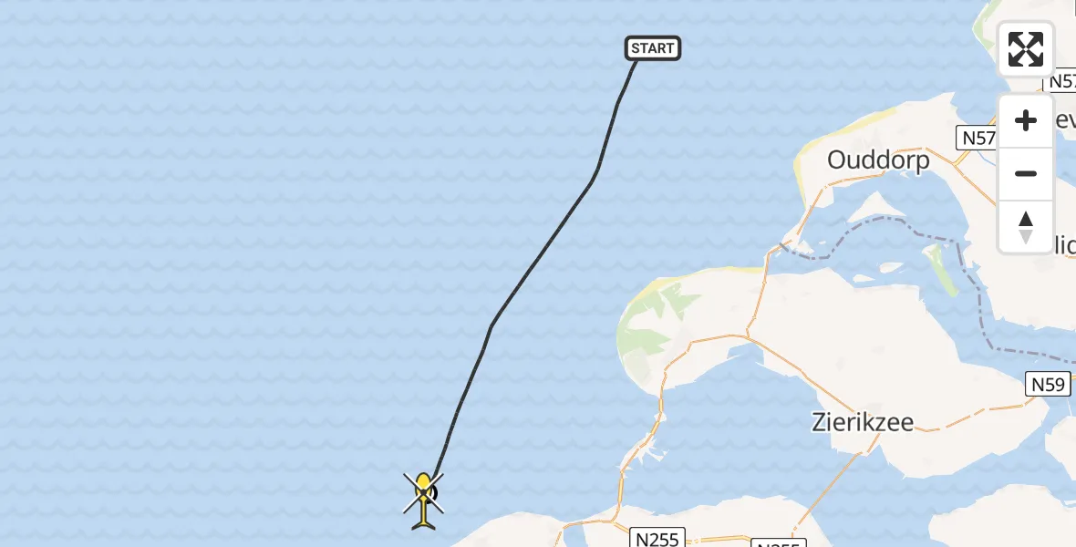 Routekaart van de vlucht: Kustwachthelikopter naar Vlissingen