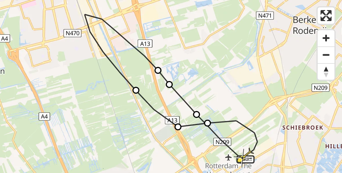 Routekaart van de vlucht: Lifeliner 2 naar Rotterdam The Hague Airport, Voltaweg